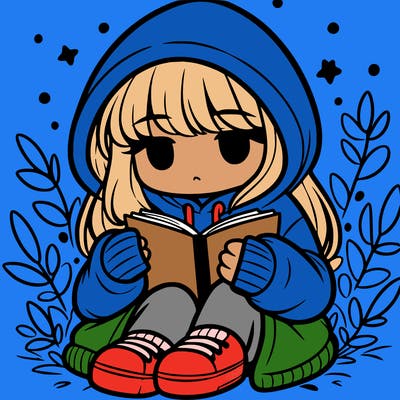 girl in oversized hoodie reading a book