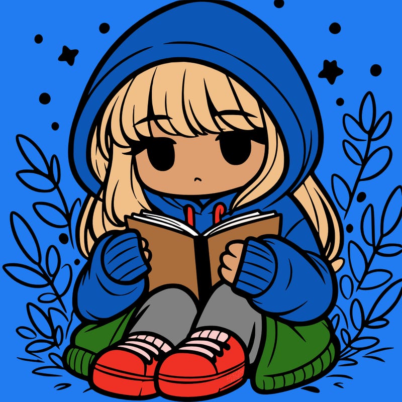 girl in oversized hoodie reading a book