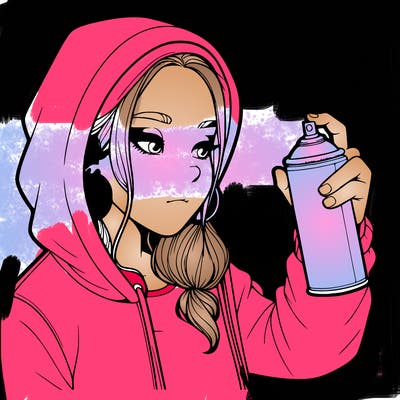 a realistic girl, spray painting