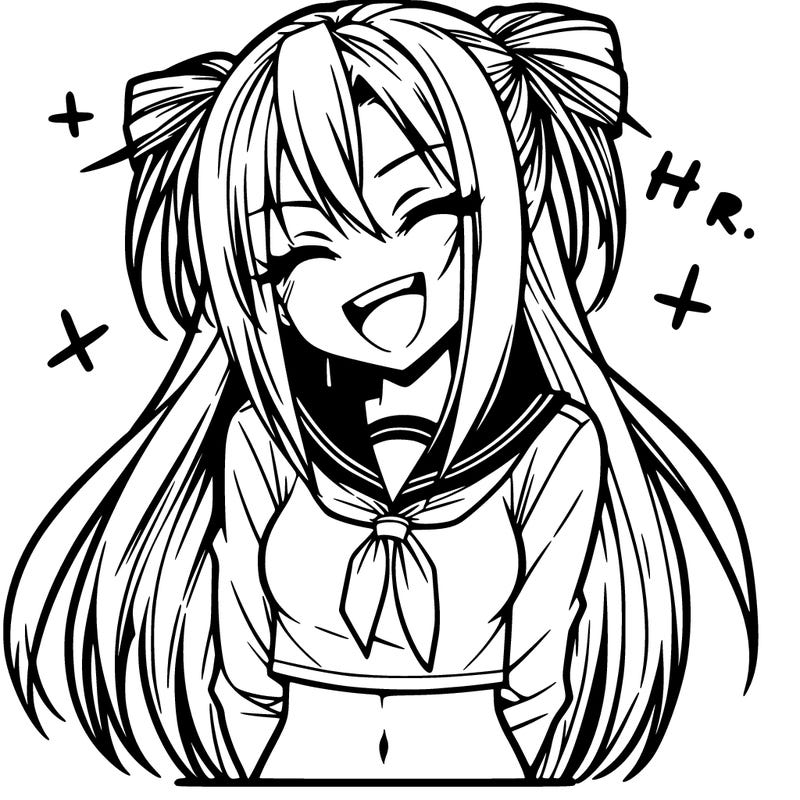 anime mean girl giggling with long hair and crop top on