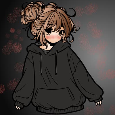 girl with baggy sweatshirt and messy bun