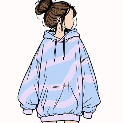 realistic girl with a oversized sweatshirt on and a bun