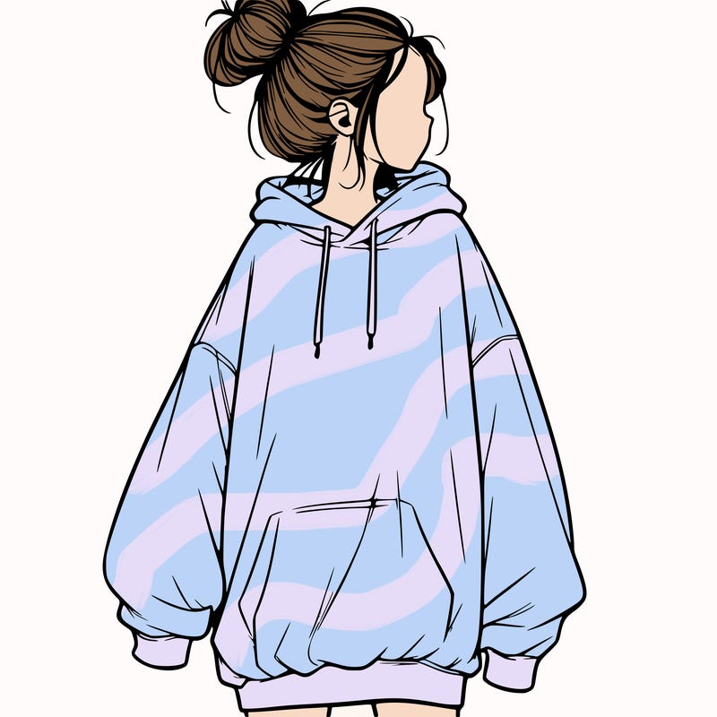 realistic girl with a oversized sweatshirt on and a bun