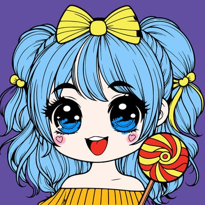 realistic cute girl with candy in her hair and is smiling