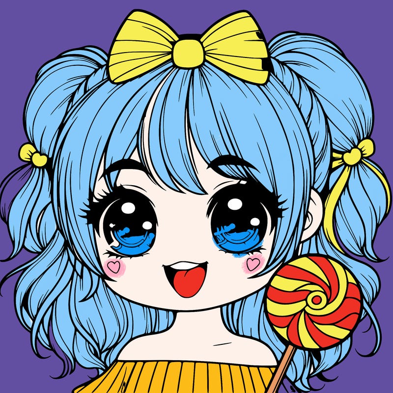 realistic cute girl with candy in her hair and is smiling