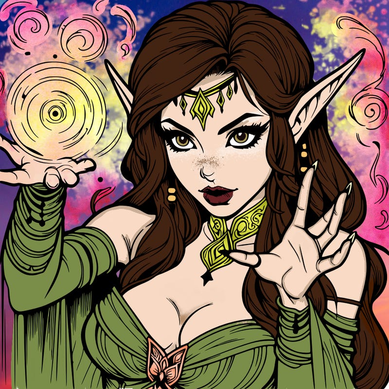 realistic scary beautiful elf sorceress casting spell