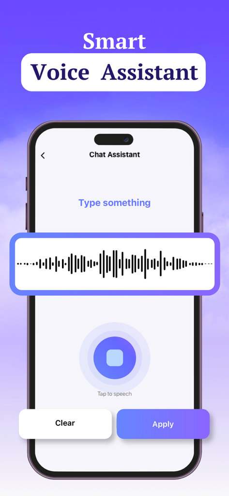 AI Detector: Text Verify - Interface d'assistant vocal intelligent présentant une forme d'onde audio et un bouton d'enregistrement dans l'application IA