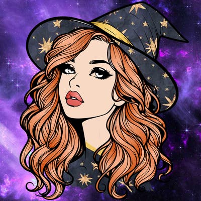 realistic witch girl with wavy hair and lips