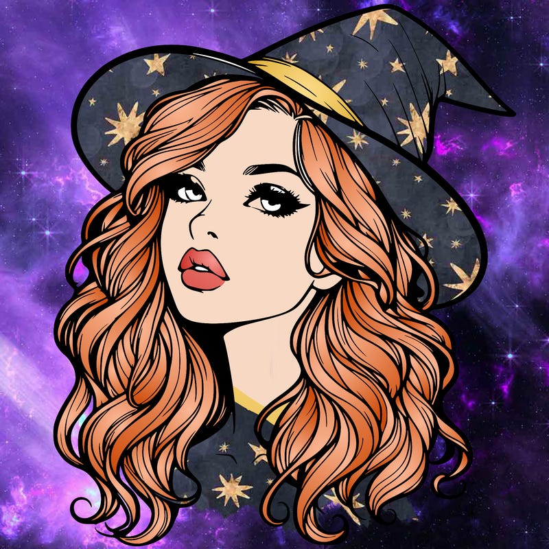 realistic witch girl with wavy hair and lips