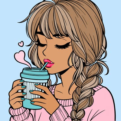 realistic girl drinking coffee