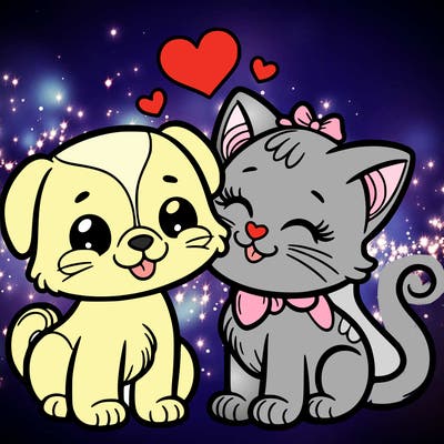 cat with a dog and in love