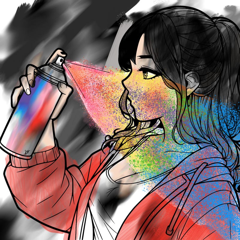 a realistic girl spray, painting