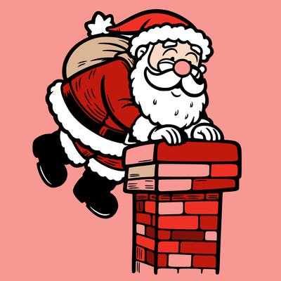 santa climbing down a chimney