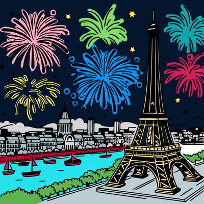 tour eiffel with fireworks