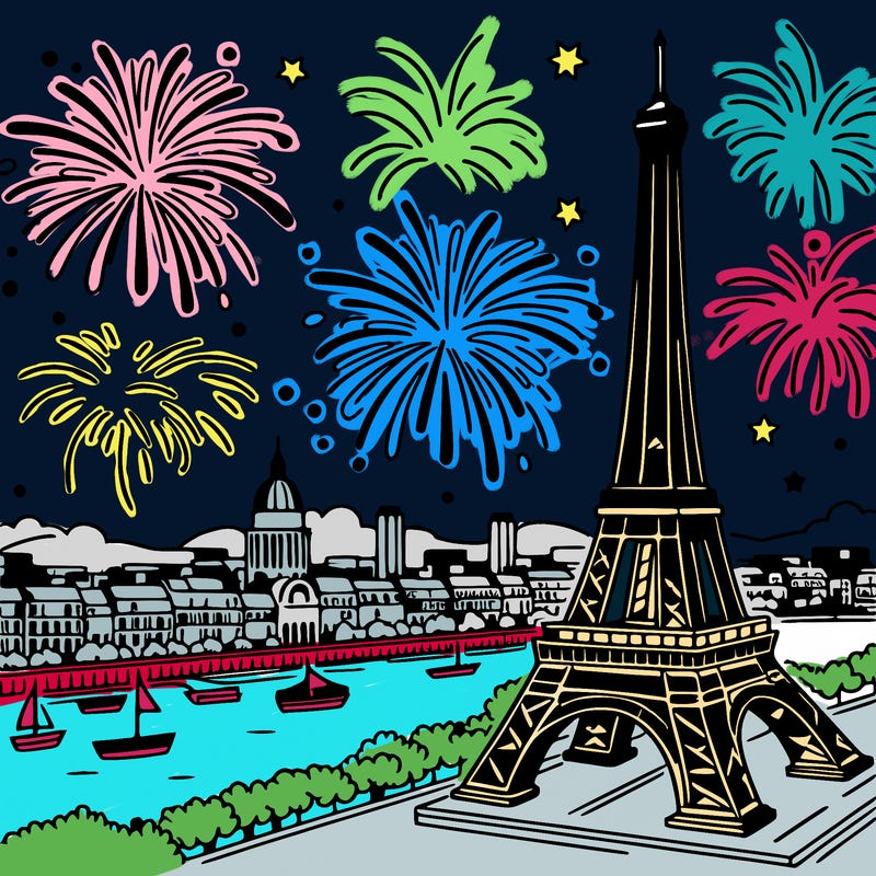 tour eiffel with fireworks