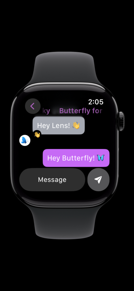 Direct message conversation on an Apple Watch using the Lens for Watch app