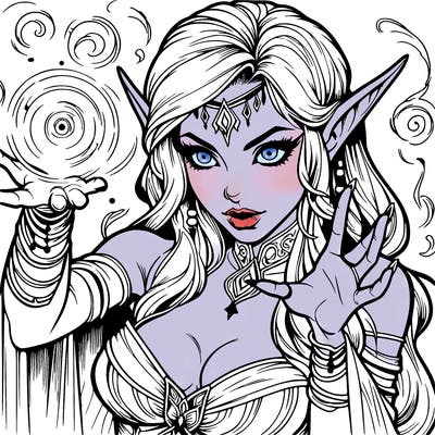 realistic scary beautiful elf sorceress casting spell