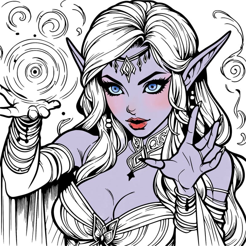 realistic scary beautiful elf sorceress casting spell