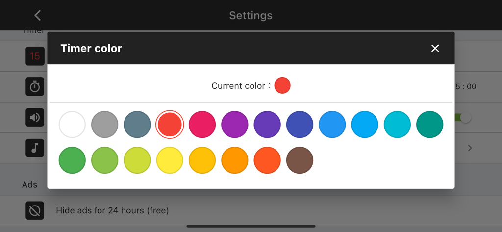 Netball Scoreboard - Netball Scoreboard app interface for choosing the timer display color
