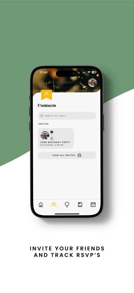 Eventful - Eventful app screen for inviting friends and tracking event RSVPs