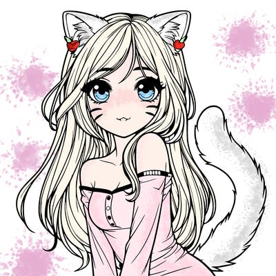 realistic girl with cat ears and tail