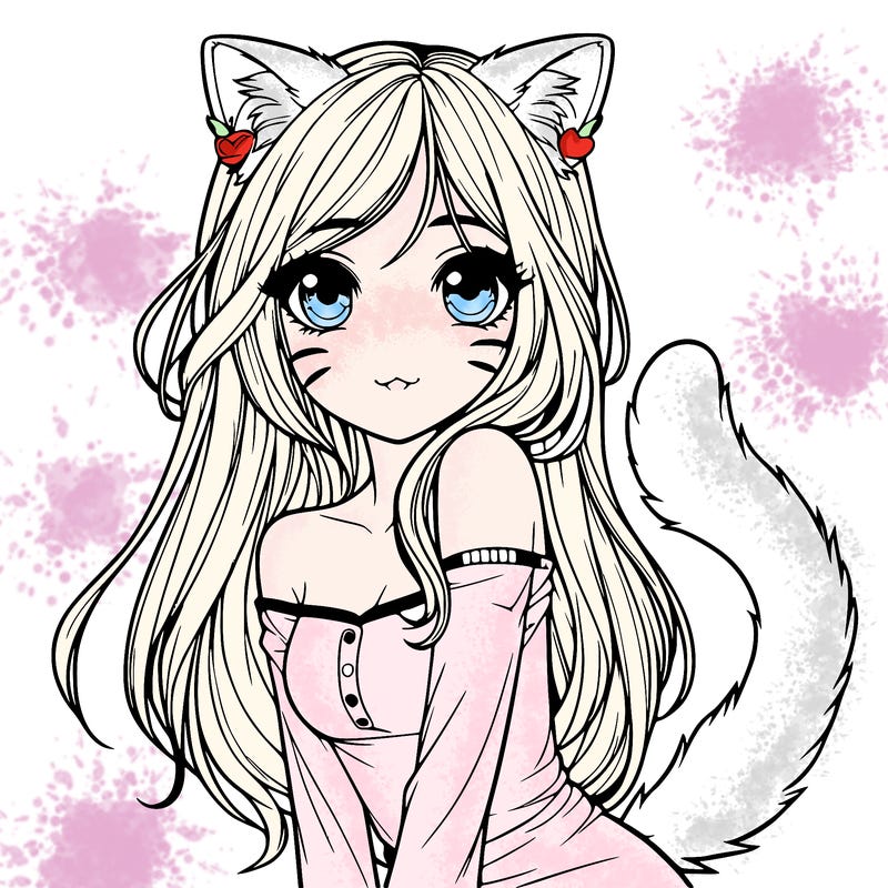 realistic girl with cat ears and tail