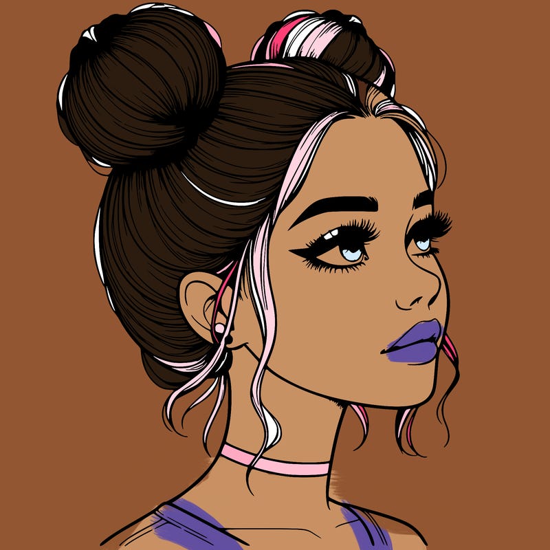 realistic girl with buns on the top of her head