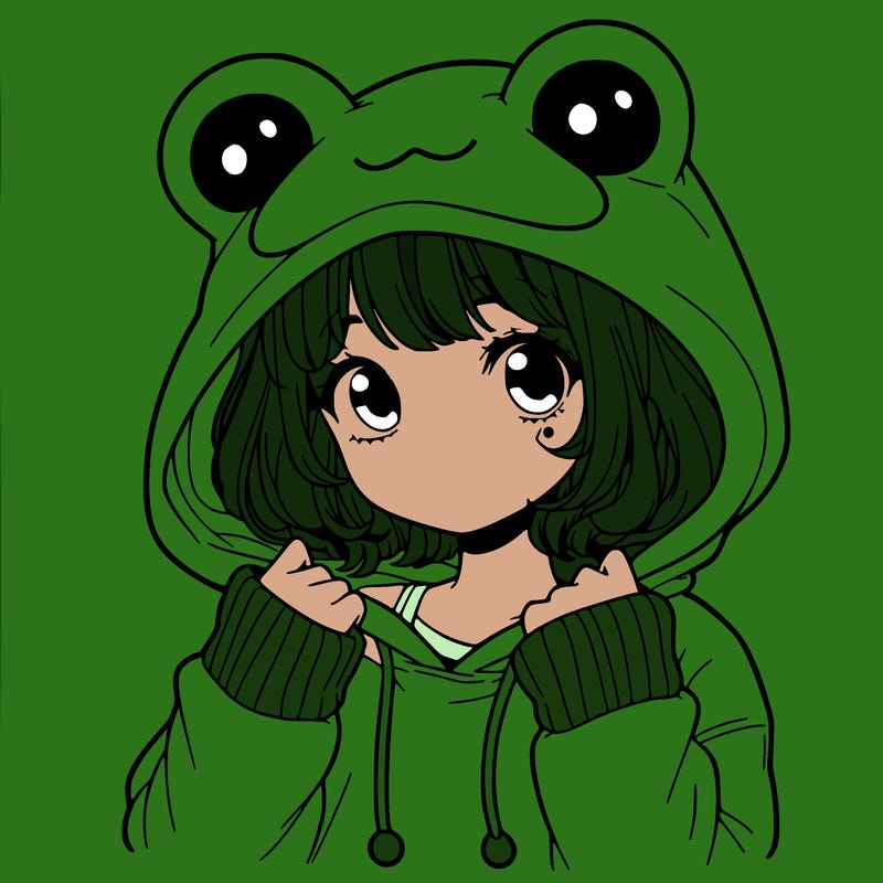 a cute teenage girl wearing a frog hoodie