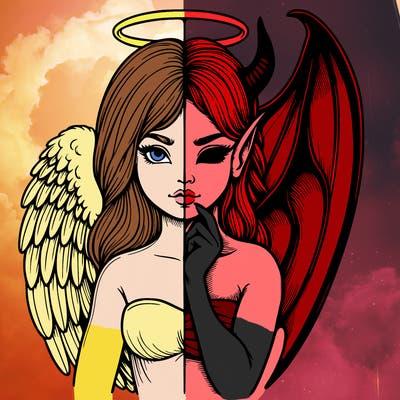 realistic angel half demon