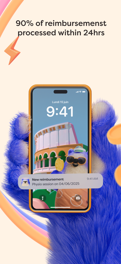Smartphone notification showing a medical reimbursement processed within 24 hours by Alan Health