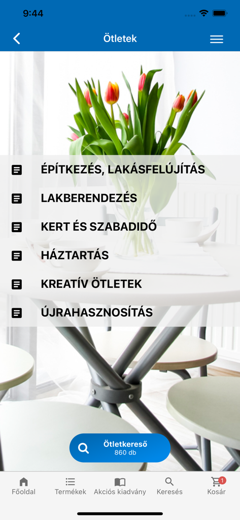 Menú de ideas de la aplicación Praktiker Hungría con categorías de bricolaje y mejoras del hogar