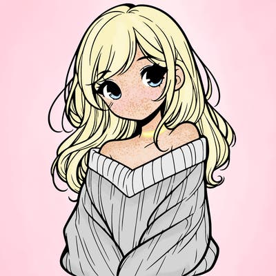 shy pretty girl wearing a sweater that is falling off one shoulder portrait