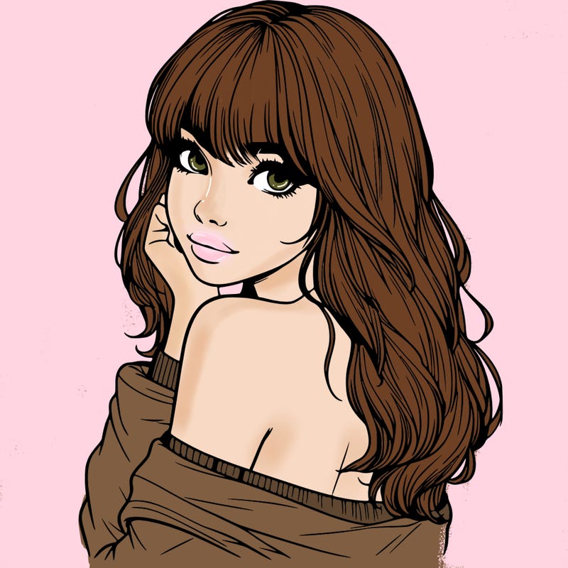 realistic girl with bangs looking over her shoulder