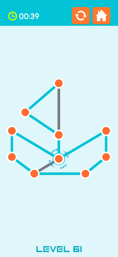 Connect the Graph - A minimalist logic puzzle gameplay from Connect the Graph showing a geometric shape formed by connecting orange dots with blue lines.