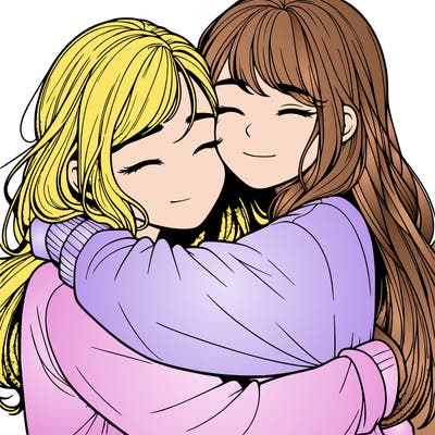 realistic two girls hugging