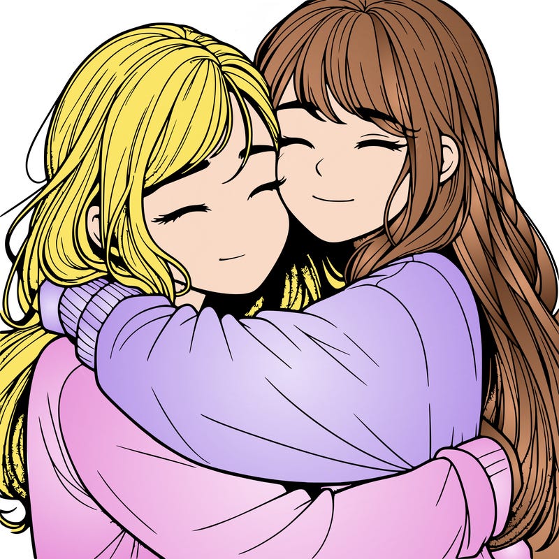 realistic two girls hugging