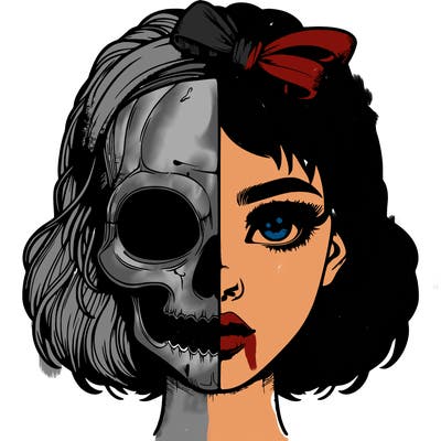 realistic girl with half skull mask