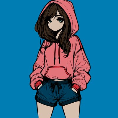 realistic girl in shorts and hoodie