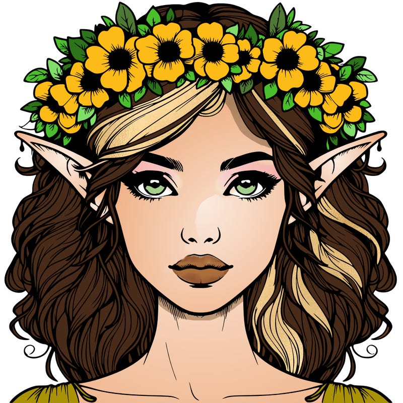realistic female elf with flower crown