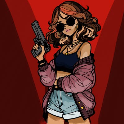 stylish teenage girl with gun