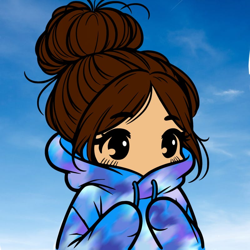 shy girl in big hoodie with messy bun