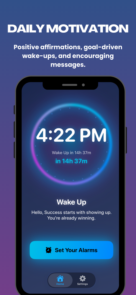 Wakely alarm clock showing daily motivation and affirmations