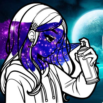 a realistic girl spray painting