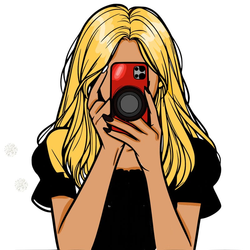 a realistic girl holding her phone taking pictures