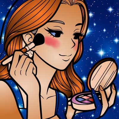 little girl putting on makeup