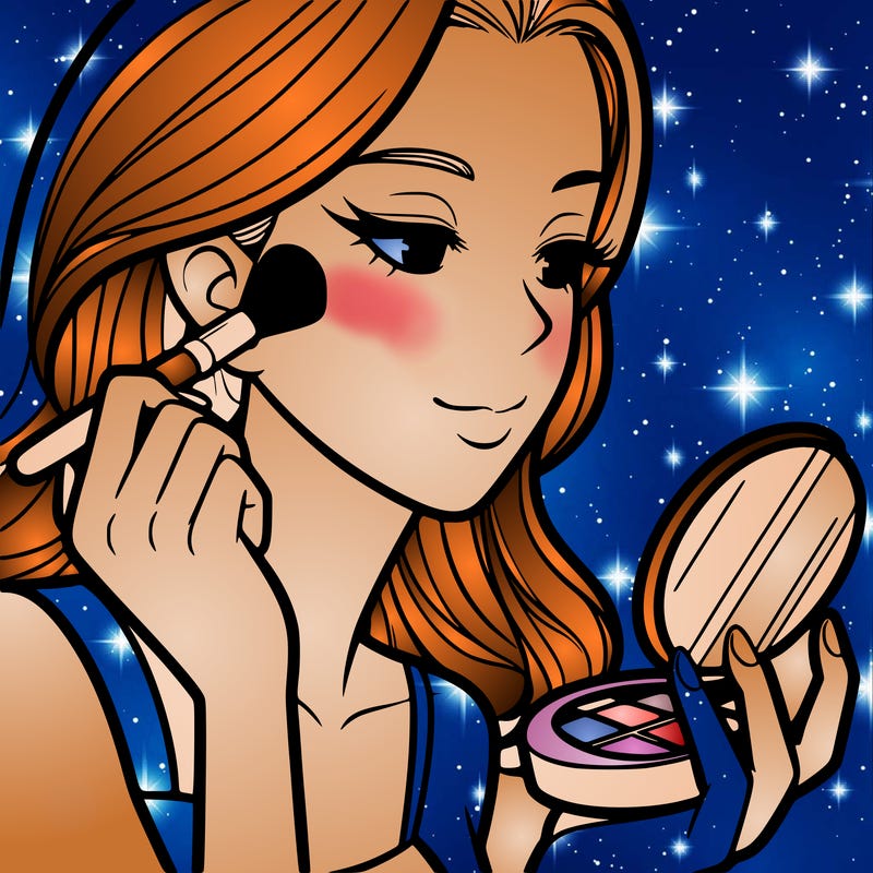 little girl putting on makeup