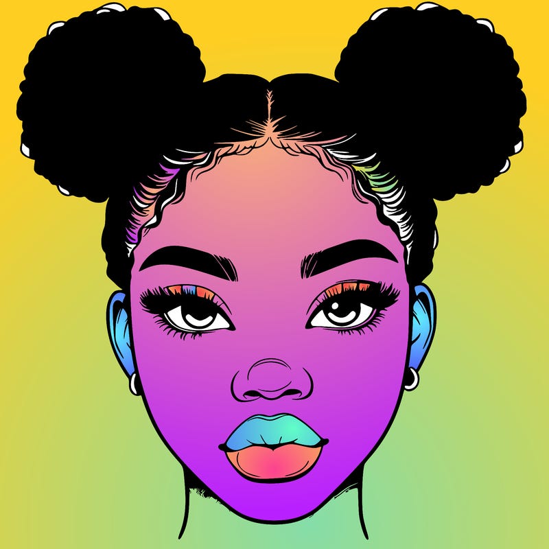 realistic black woman with two buns