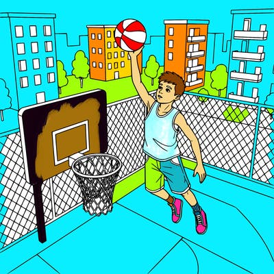 boy playing basketball