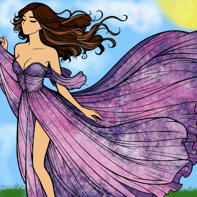 realistic woman in dress flowing the the wind