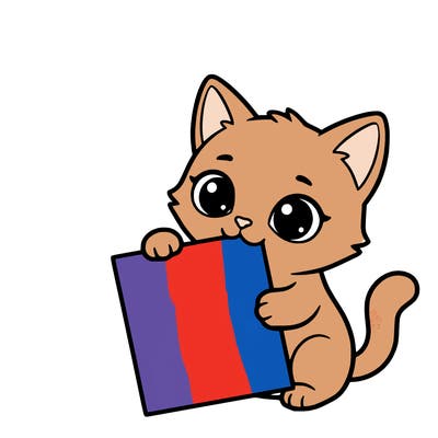 a small cat with a blank sheet of paper in its hand. the cat is sooooooo cute!